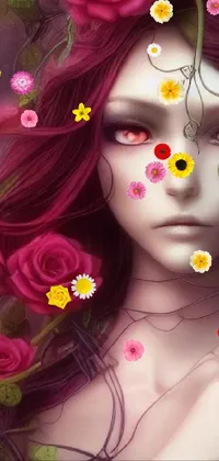 This digital live wallpaper features a stunning Gothic image of a woman with flowers in her hair