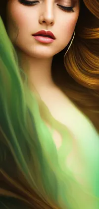 This phone live wallpaper showcases a stunning painting of a woman with flowing hair