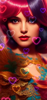 This phone live wallpaper features a stunning and colorful depiction of a woman, inspired by art nouveau fashion photography