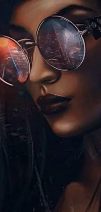 This live wallpaper display features a stunning, photorealistic representation of a stylish Afro-punk woman, wearing a hat and reflective sunglasses