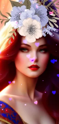 Experience the magic of a stunning live wallpaper featuring a woman with a flower crown on her head
