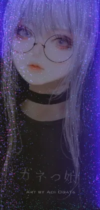 This gothic live wallpaper for your phone showcases a striking individual, wearing glasses and dressed in gothic clothes, with flowing white hair