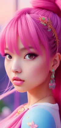 Download this stunning live wallpaper featuring vibrant pink hair, inspired by anime and fantasy art
