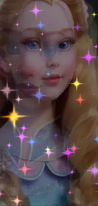 This close-up phone live wallpaper features a striking doll with long blonde hair surrounded by a magical, mystifying aesthetic