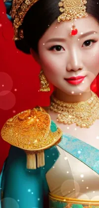 This elegant phone live wallpaper features a close-up portrait of a woman wearing a eye-catching costume in the style of Tang Di