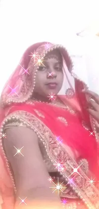 Get this beautiful and culturally significant phone live wallpaper featuring a woman in a traditional red sari posing for a picture