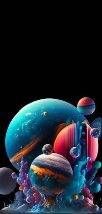 This stunning Android live wallpaper features a group of colorful planets floating on top of each other