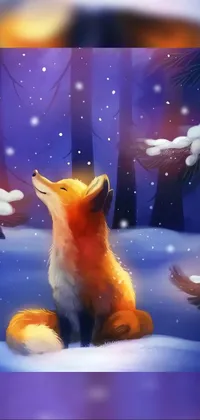 This live wallpaper features a stunning painting of a fox in the snow