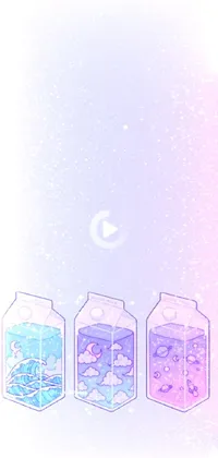This live wallpaper depicts two glass bottles filled with sparkling liquid against a pastel background of stars and the moon