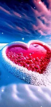 If you're looking for a lovely and romantic live wallpaper, then look no further than this heart-shaped design! Set against a snowy backdrop, the digital artwork features gorgeous colors that are sure to catch your eye