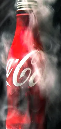 This phone live wallpaper showcases a hyperrealistic Coca Cola bottle with steam emanating from it