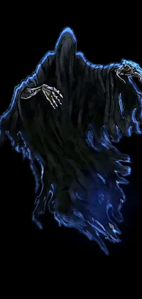 Get ready for a spine-chilling experience with this phone live wallpaper, featuring a dark figure illuminated by vivid blue flames