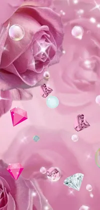 This phone live wallpaper showcases a beautiful bunch of pink roses atop a table