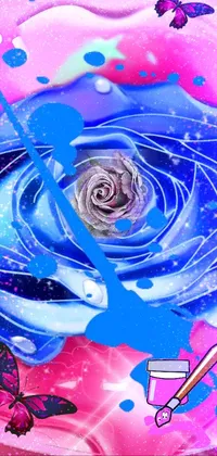 Add some vibrant charm to your phone with this stunning live wallpaper! It features a lovely blue rose with unique petal patterns against a fun pink background, reminiscent of pop art