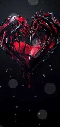 This phone live wallpaper showcases a striking digital art design portraying a close up of a broken heart against a black background