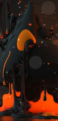 This phone live wallpaper features a captivating close-up of a fluid substance on a surface in black fire colours
