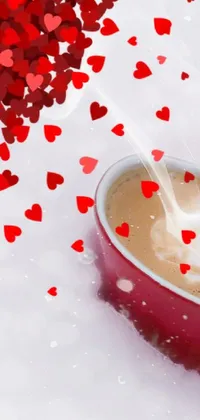 This phone live wallpaper features a charming cup of coffee with heart-shaped graphics flying out of it, creating a whimsical and romantic ambiance