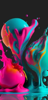 This live wallpaper for phone features a close-up of a vibrant digital liquid painting on a black background