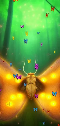 This mesmerizing phone live wallpaper features a close-up of a butterfly in a forest - complete with golden fireflies, a horned animal peeking behind a tree and a gentle breeze rustling the leaves