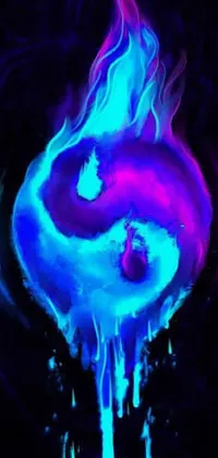 This phone live wallpaper features a mystical yin yang symbol in purple and blue tones with swirling energy inspired by flames and a frozen ice phoenix egg hatching