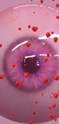 This live wallpaper showcases a striking close up of an ultra-realistic eye with a glass shader, colored in an eye-catching dioaxizine purple with a contrasting bright white sclera