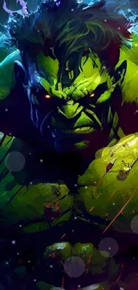 This live phone wallpaper reveals an imposing green hulk that will captivate fans of impressive superheroes