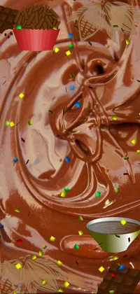 This live wallpaper showcases a close-up image of rich, melted chocolate swirling in a bowl