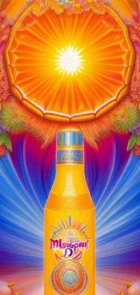 Looking for a vibrant and colorful live wallpaper for your phone? Look no further! This phone live wallpaper showcases a bottle of orange juice sitting on a table against a mesmerizing backdrop