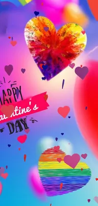 This phone live wallpaper features a colorful Valentine's Day card with hearts and rainbows, perfect for spreading love and joy