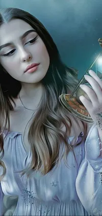 Transform your phone's screen into a magical world with this exquisite live wallpaper! Featuring a beautiful and realistic painting of a fae teenage girl holding an hourglass, this wallpaper is a must-have for those who adore fantasy art