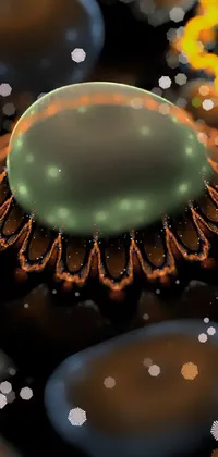 This phone live wallpaper features a stunning 3D render of jellys floating on a black surface