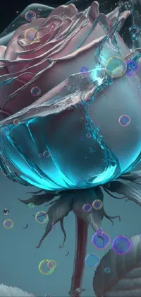 This breathtaking phone live wallpaper showcases a stunning digital artwork of a flower with water droplets on it