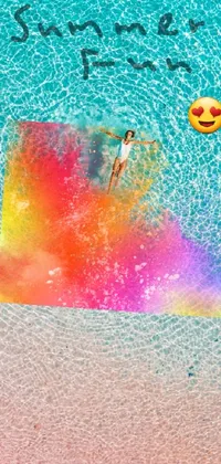 This unique live wallpaper design showcases a person floating in a pool with a frisbee