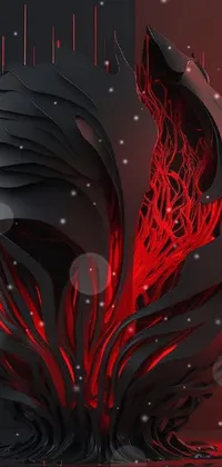 This phone live wallpaper boasts a mesmerizing abstract 3D rendering of a black and red object, featuring intricate and detailed digital art that is currently trending on Polycount