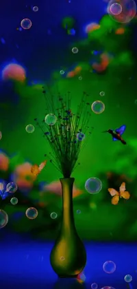 Introducing a mesmerizing phone live wallpaper featuring a green vase filled with bubbles, beautifully designed in a digital art style