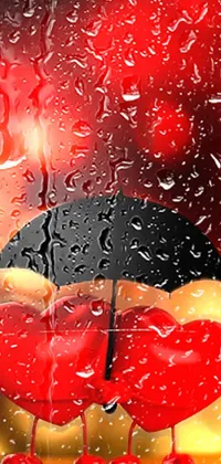 Looking for a romantic live wallpaper for your phone? Look no further than the stunning red and black design of two hearts holding an umbrella