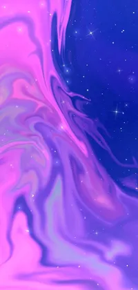 This phone live wallpaper features a purple and blue painting with stars in the background