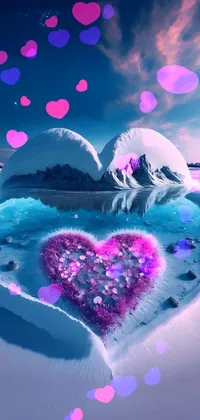 Elevate your phone's wallpaper with this romantic live heart-shaped iceberg wallpaper