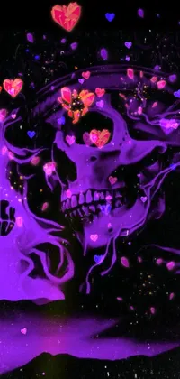 This live phone wallpaper showcases a sleek digital art image of a skull donning a crown against a cool purple hue