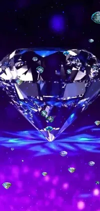 This phone live wallpaper offers a stunning close-up of a diamond set against a vibrant purple backdrop