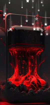 This phone live wallpaper showcases a captivating 3D render of a red liquid flowing out of an ice cube