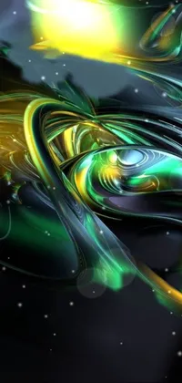 This phone live wallpaper features a computer generated image of a mesmerizing green and black swirl that creates a dynamic and immersive visual experience on your phone