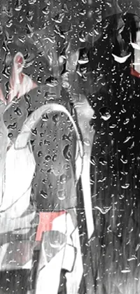 This live phone wallpaper depicts a couple standing together in the rain