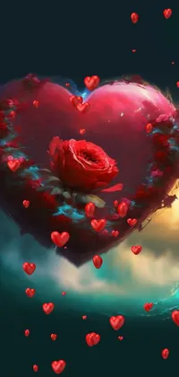 This phone live wallpaper is a stunning piece of digital art that captures the timeless romanticism of a heart with a rose on it