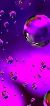 This phone live wallpaper showcases a mesmerizing digital art design featuring water droplets on a bright purple surface