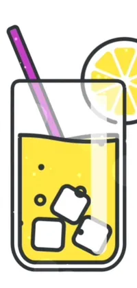 This mobile phone wallpaper features a vibrant glass of lemonade with a straw and slice of lemon