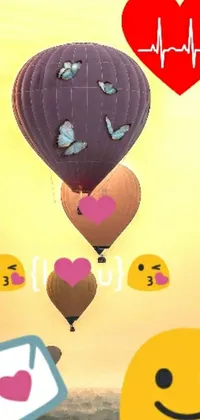 This lively phone live wallpaper features flying balloons of varying colors and sizes against a still photograph background