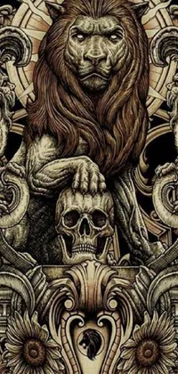 This gothic-inspired Lion and Skull live wallpaper features a detailed and highly stylized design by Jorge Jacinto