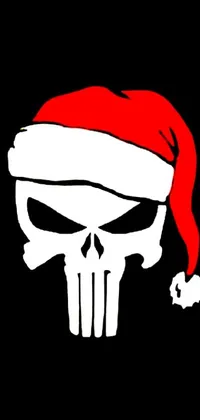 Looking for a bold and unique live wallpaper for your phone? Look no further than this skull with a Santa hat design! The crisp black background perfectly accentuates the intricate detail of the skull, complete with a festive Santa hat