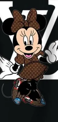 Make your phone's screen pop with this lively live wallpaper showcasing a black shirt with a Minnie Mouse cartoon design in striking Lyco art style
